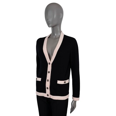 70211 auth CHANEL black cashmere 2020 20S CONTRAST TRIM Cardigan