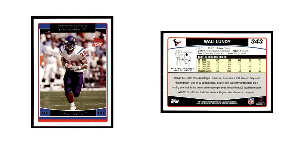 Wali Lundy Rookie 2006 Topps #343 Football Cards Football Card NM - Image 3 of 3