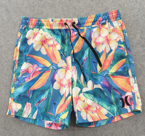 Hurley Shorts Mens Extra Large Blue Floral Board Shorts Drawstring Swim Surf