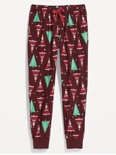Old Navy NWT Size Lrg Burgundy Santa Trees Holiday Flannel Jogger Pajama Pants