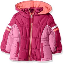 Pink Platinum Girls' Colorblock Active Puffer, Berry, 18 Mos