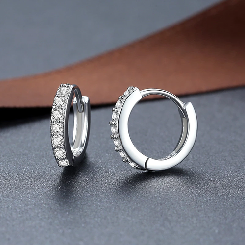 925 Sterling Silver 18K Gold Plated Cubic Crystal Cuff Huggie Stud Hoop Earrings - Picture 13 of 24