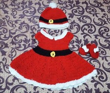 baby crochet chritsmas dress handmade baby outfit set with cap and shoes