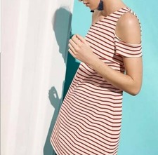 Anthropologie Size XS Maeve Marketa Red Stripe Knit Dress One Shoulder NEW NWOT