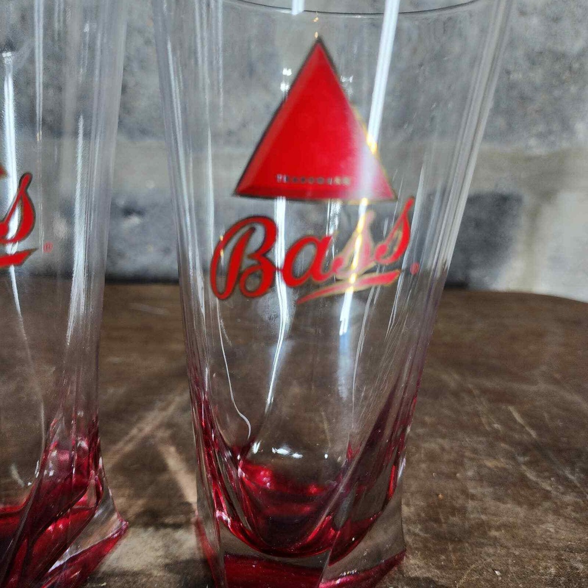 Vintage BASS BEER red triangle glasses pair set of 2 | eBay