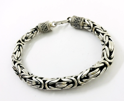 Heavy 925 Sterling Silver Ø8 mm Bali / Byzantine Chain Bracelet