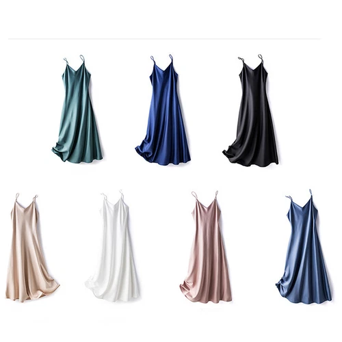 Damen Satin Kunst Seide Kleid Träger Unterkleid Nachthemd Sexy A-Linie Lang - Bild 3 von 12