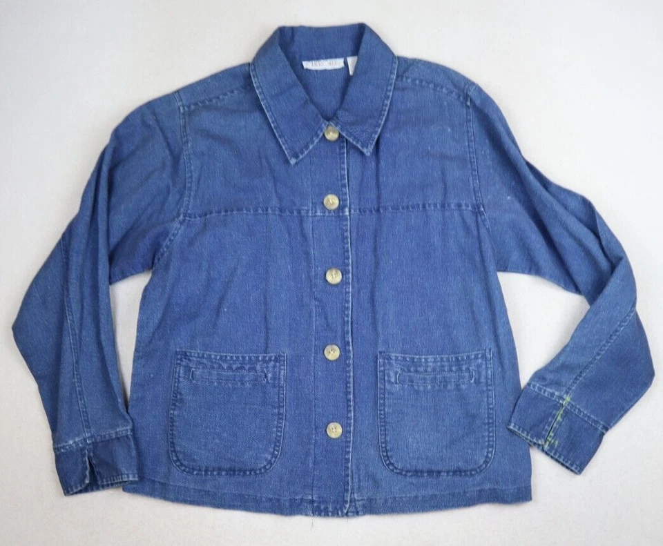 CHEROKEE 女式上衣 S 码蓝色亚麻混纺长袖纽扣衬衫 — 第 2/4 张图片