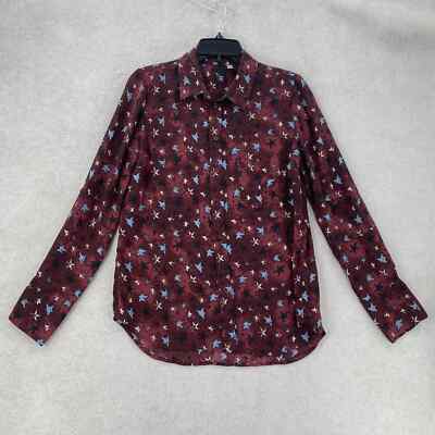 Kut From The Kloth Patriotic Blouse Red Button Chiffon Star Shirt Top Blouse Sm