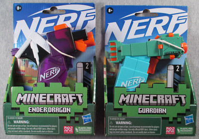 Nerf Minecraft Lot x 2 Ender Dragon & Guardian Microshot - Sealed - Hasbro