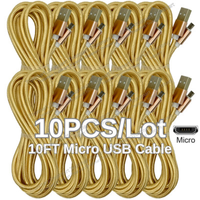 10Pcs/Lot Micro USB Fast Charger Data Cable Cord 10ft For Samsung Android HTC LG