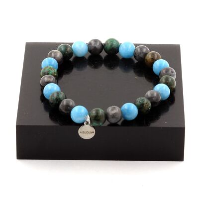 stones And Minerals. Bracelet Blue Chalcedony Beads + Labradorite + Turquoise