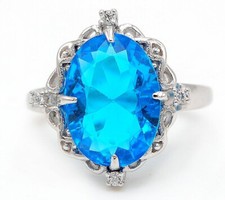 5CT Blue Topaz White Topaz 925 Solid Sterling Silver Ring Sz 9 IB2-6