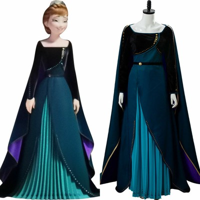 Robe verte foncée Queen Anna costume cosplay robe tenue adulte