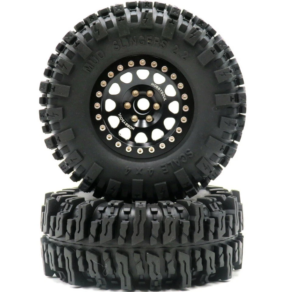 4x RC 2.2 Mud Slingers Reifen Tire 124mm & 2.2 Beadlock Felge Rim für RC Crawler - Bild 3 von 4