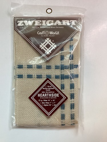 Zweigart Hearthside 14 ct 16x16 large pillow cover Craftworld cross stitch BLUE