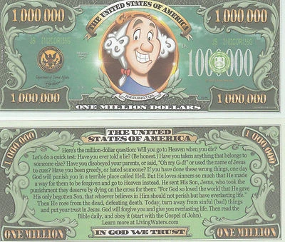 Kids Cartoon Cash Million Dollar Bill Play Funny Money Gospel Tract +FREE SLEEVE