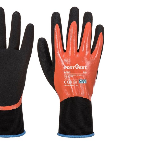 Portwest - Grip 15 - PREMIUM NITRILE Foam Aqua Gloves Orange/Black Safe Comfort - Picture 2 of 7
