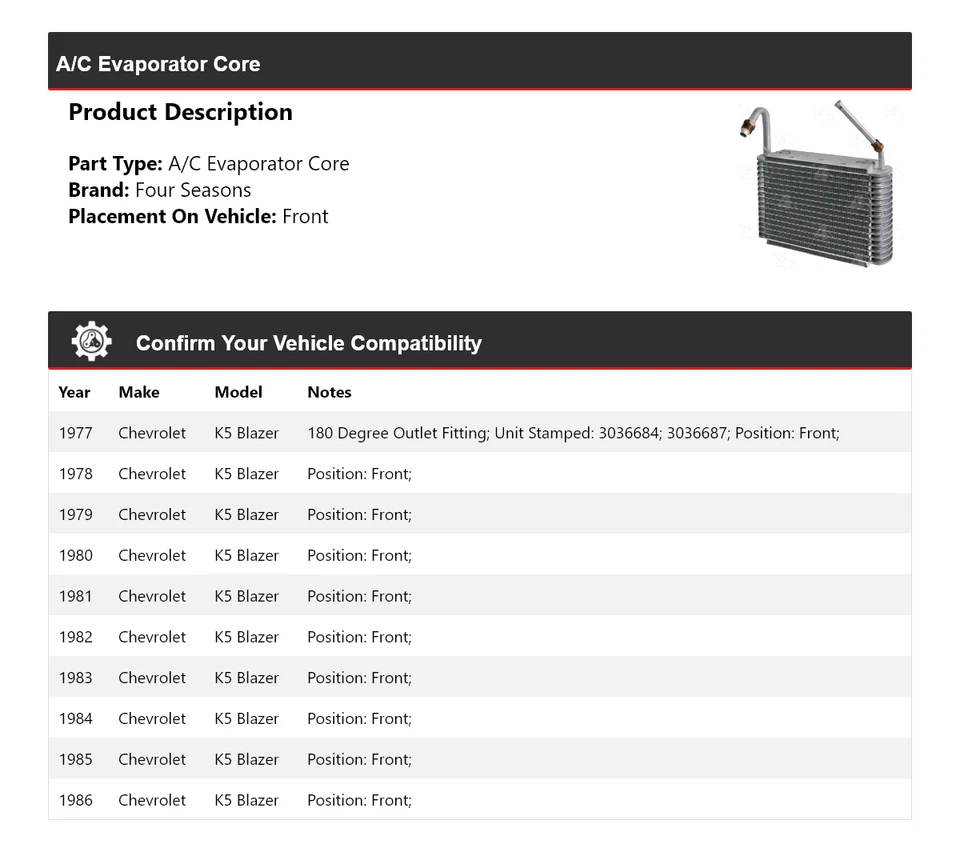 Para Chevrolet K5 Blazer 1977-1986 aire acondicionado evaporador núcleo delantero 4 estaciones 1978 1979 Foto 2 de 4