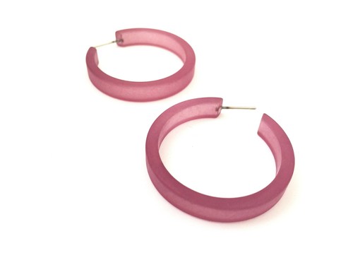 Amethyst Purple Frosted Classic Lucite Hoop Earrings - Picture 2 of 7