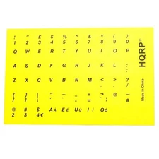 HQRP English PC Laptop Keyboard Stickers Black Letters on Yellow Background