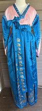 Vintage Korean Traditional Dress Silk Hanbok Pink Blue w/Petticoat Size S/M
