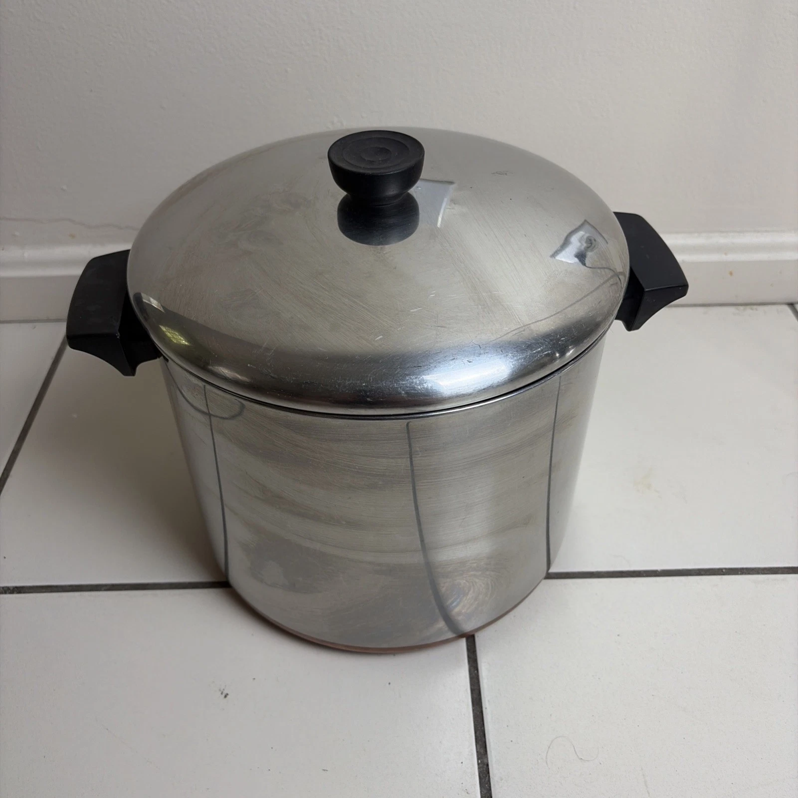 Revere Ware 1801 Copper Bottom 8 Qt Stock Pot Pre 1968 Double Ring Patent #