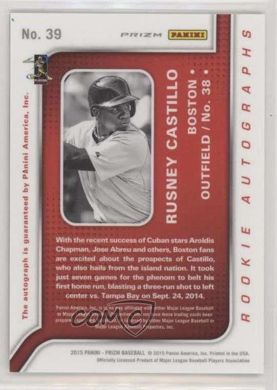 2015 Panini Prizm Auto Gold Prizm /10 Rusney Castillo #39 Rookie Auto RC - Image 2 of 2