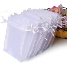 Hopttreely 100PCS Premium Sheer Organza Bags, White Wedding Favor Bags with Draw