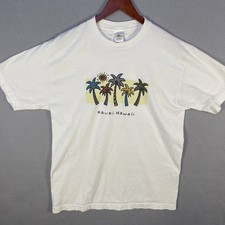 Alstyle Mens Large T-Shirt Kauai Hawaii Palm Tree Sun Graphic White Vacation