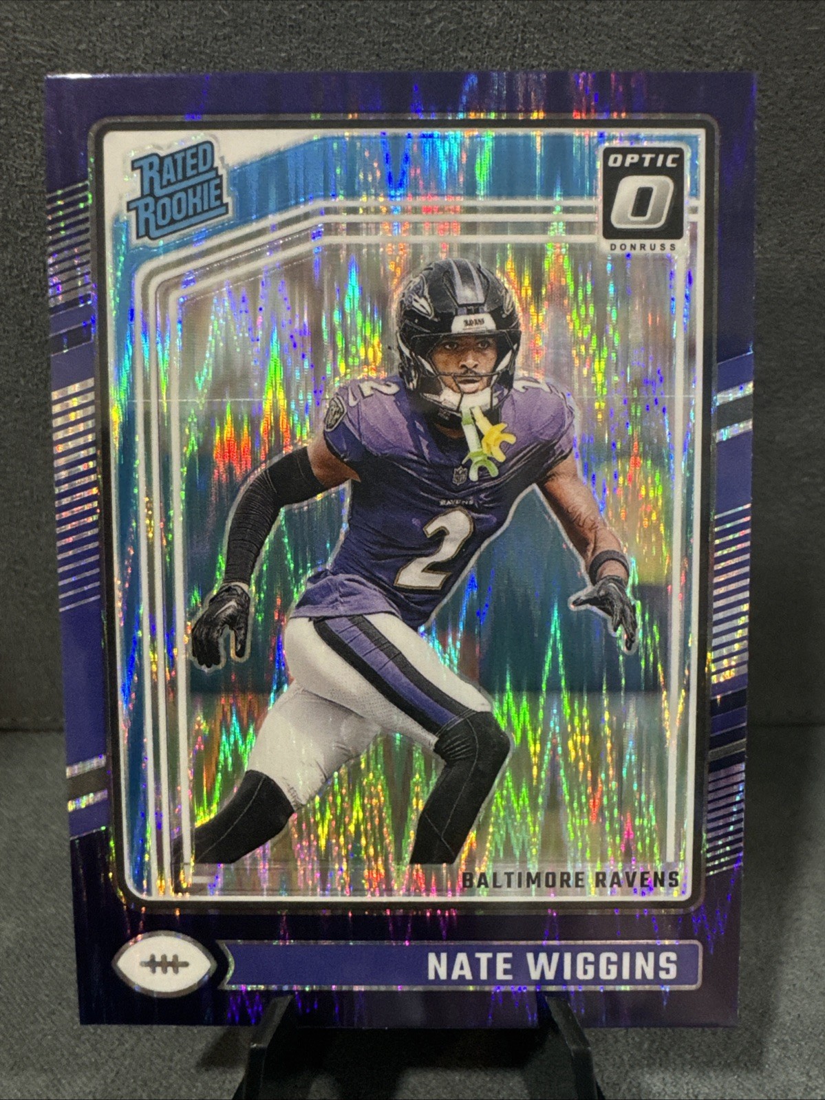 2024 Donrus Optic Nate Wiggins Purple Shock Rated Rookie #281 Baltimore Ravens