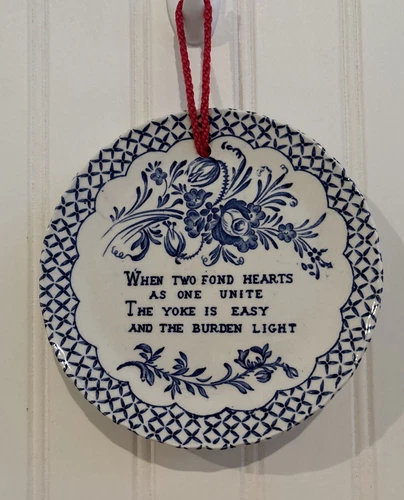 Crownford Staffordshire England Decorative Wall Hanging Plate Poem Blue White