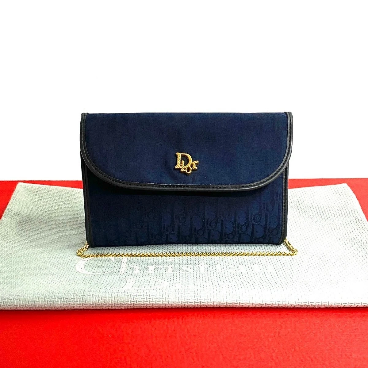 Mini sac à bandoulière Christian Dior motif trotteur toile cuir chaîne