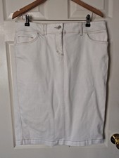 Next Women's White Denim Skirt Size 16 Knee Length Pencil Straight Cotton Casual