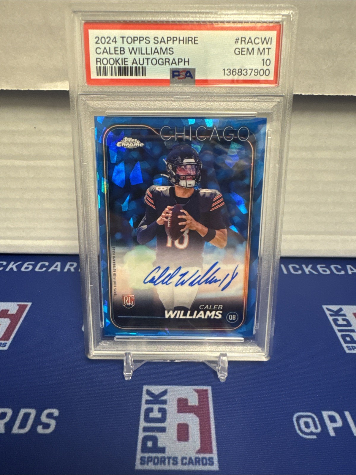 2024 Topps Chrome Sapphire Caleb Williams ON CARD Auto RC RA-CWI PSA 10 GEM