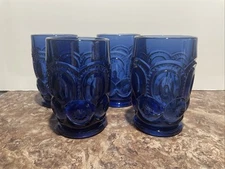NOS - L E Smith Glass Moon and Stars Cobalt Blue Flat Glass Tumbler Lot Of 4