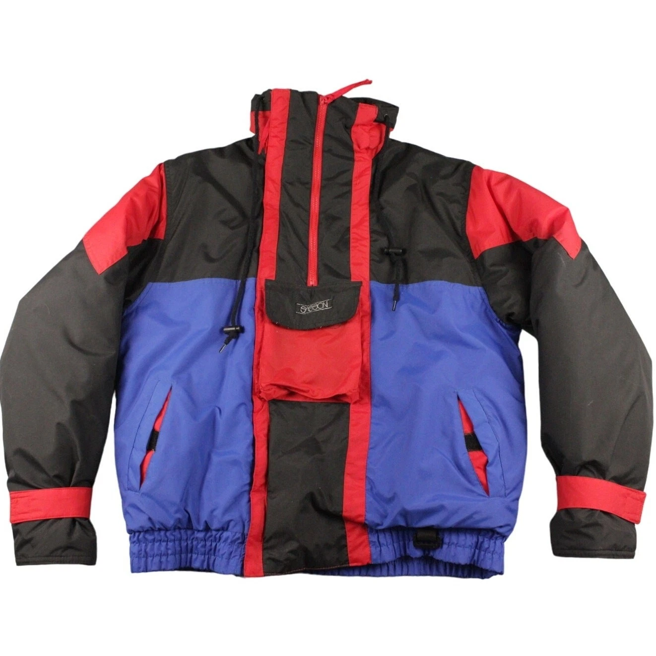 Vintage Sasson Colorblock Puffer Coat Mens M 90s Retro Ski Snowboard Streetwear