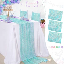 Sequin Table Runner 3 Pcs Mermaid Coral Green Iridescent Table Runners 25x120...