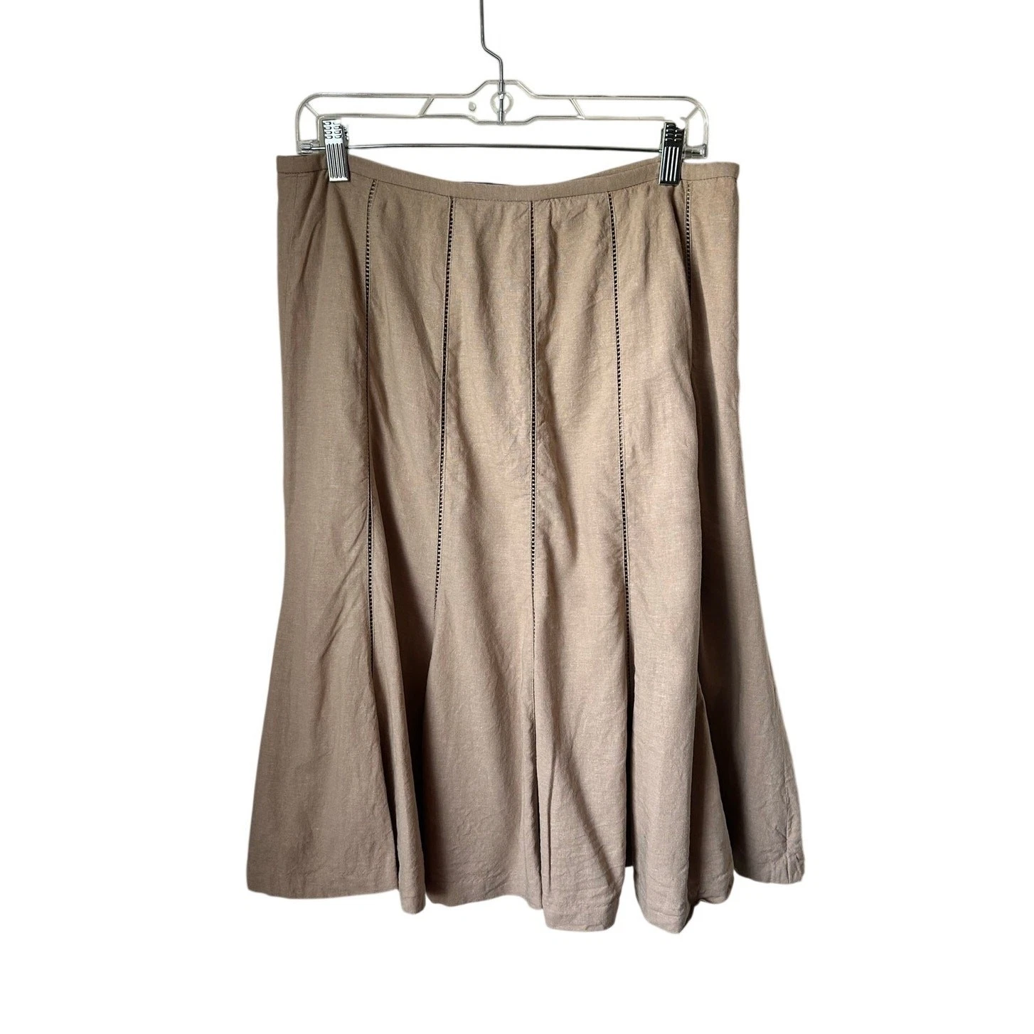 Dalia Collection Linen Blend Beige Midi Skirt - Size 10