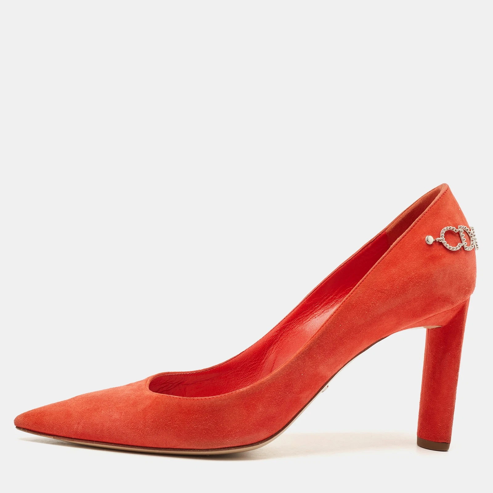Escarpins Dior orange daim cristal orné bloc talon taille 40,5
