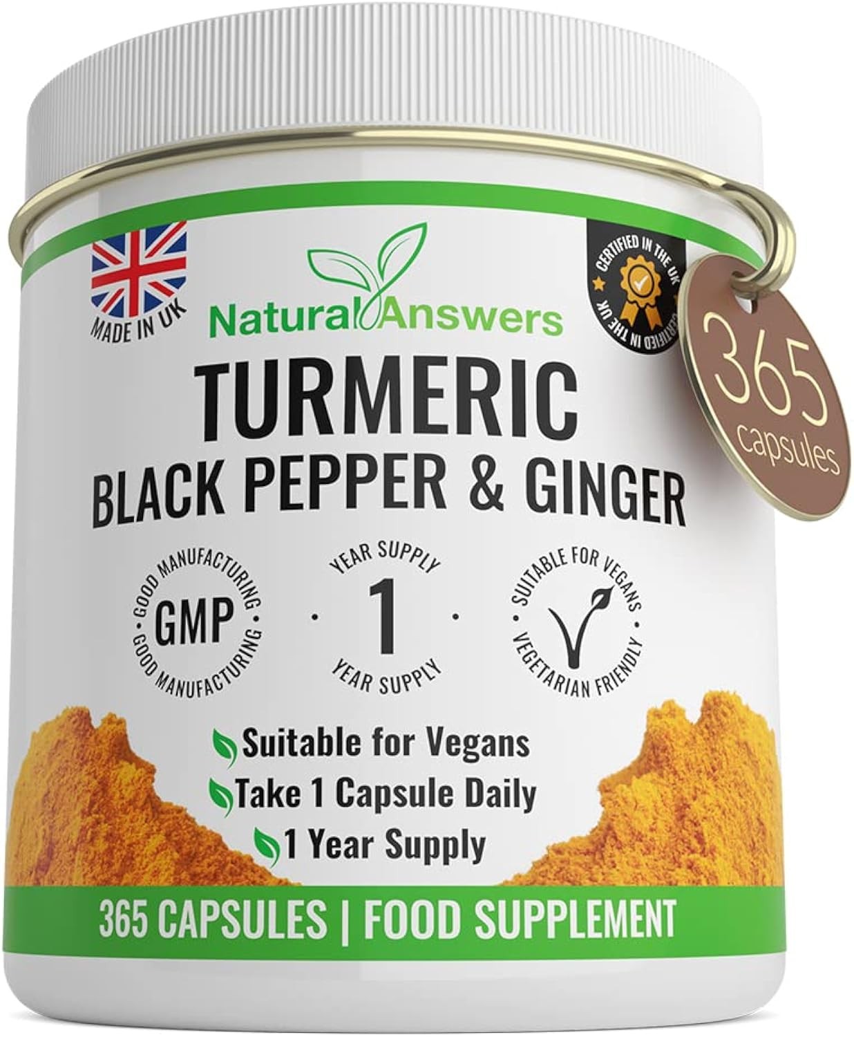 Turmeric 600mg with Black Pepper & Ginger 365 Capsules Vegetarian Supplement
