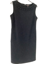 Dana Bachman Sleeveless Black Shift Dress Square. lock Trim Size 10 Pockets