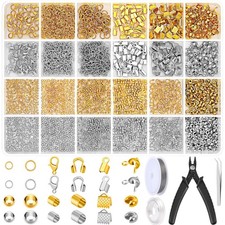 2384Pcs Crimp Beads Supplies for Jewelry Making, Onesize, silver and gold