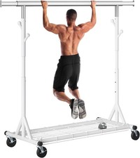 White, 530 lbs Load Capacity Metal Garment Rack on Wheels - Collapsible Adj