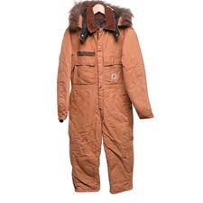 Vtg Carhartt Coveralls Brown Duck Canvas Mens Quilt 40 Short 996Q Removable Hood