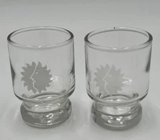 Vintage Mexicana Airlines First Class Cordial Glasses Set 2 Etched Sun Face Logo