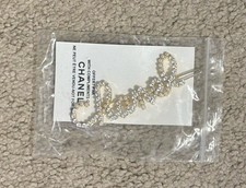 Chanel VIP Gift Hair Clip Logo Rhinestone and Pearl Gold Tone