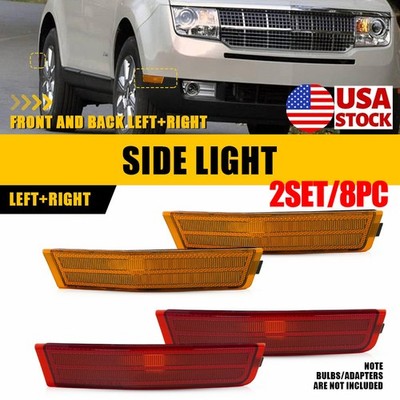 8x Red+Amber Lens Bumper Side Marker Light Housings For Lincoln MKX 2007 08-2010