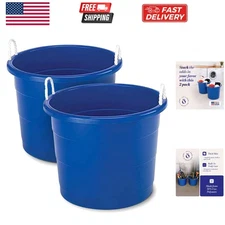 2-Pack Utility Tub, Large Plastic Storage Bucket with Rope Handles, 17 Gallon...