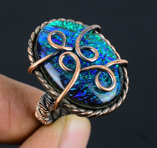 Australian Triplet Opal Handmade Gemstone Copper Wire Wrapped Jewelry Ring